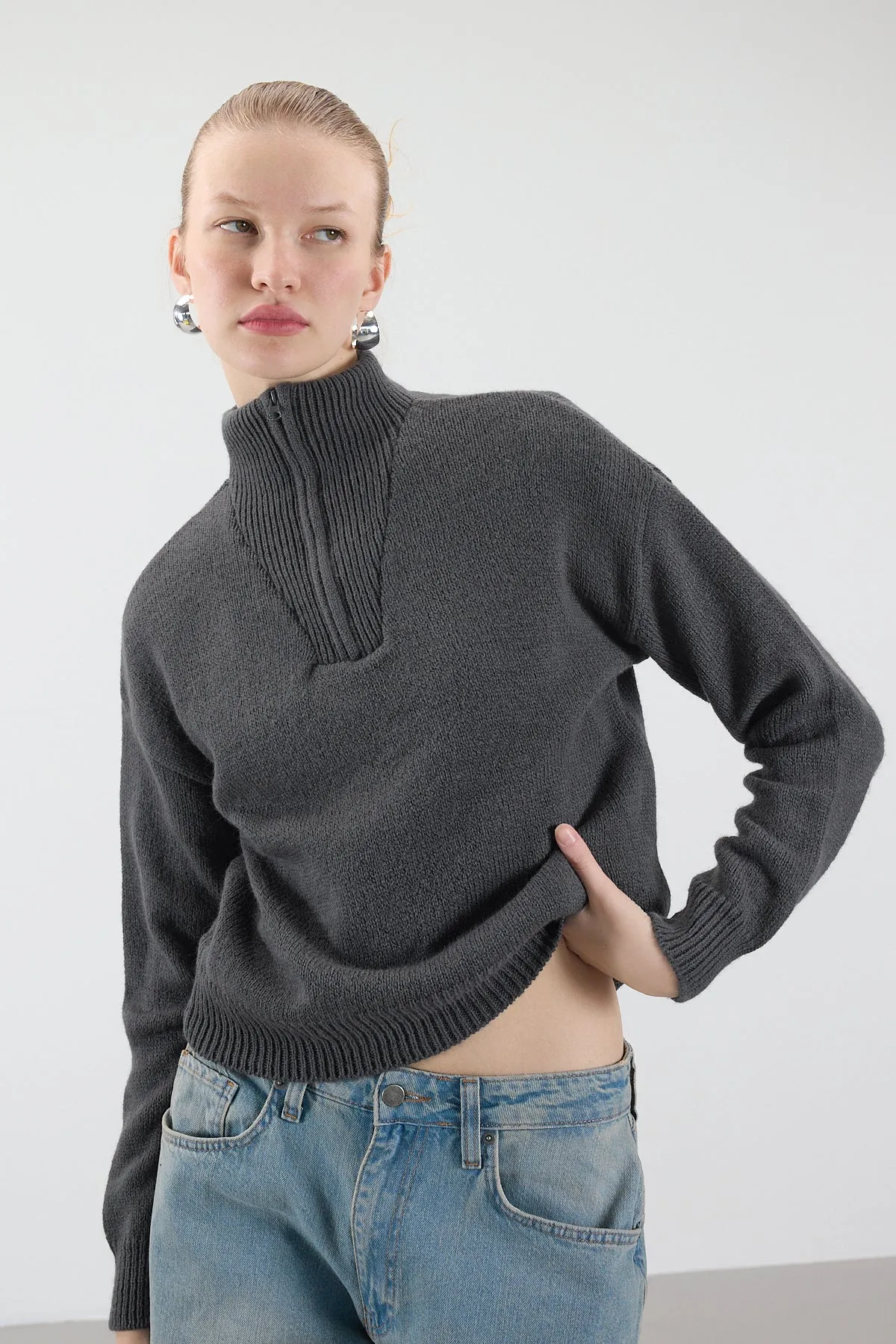 Zip Neck Knit Sweater