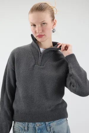 Zip Neck Knit Sweater