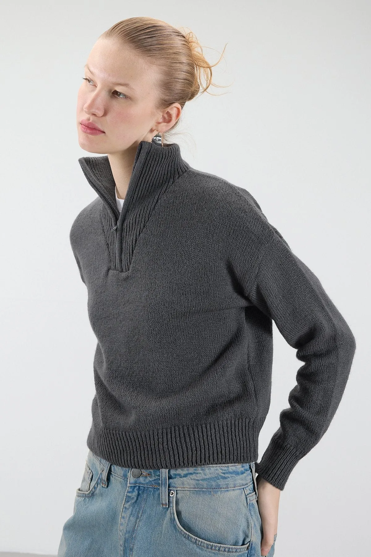 Zip Neck Knit Sweater