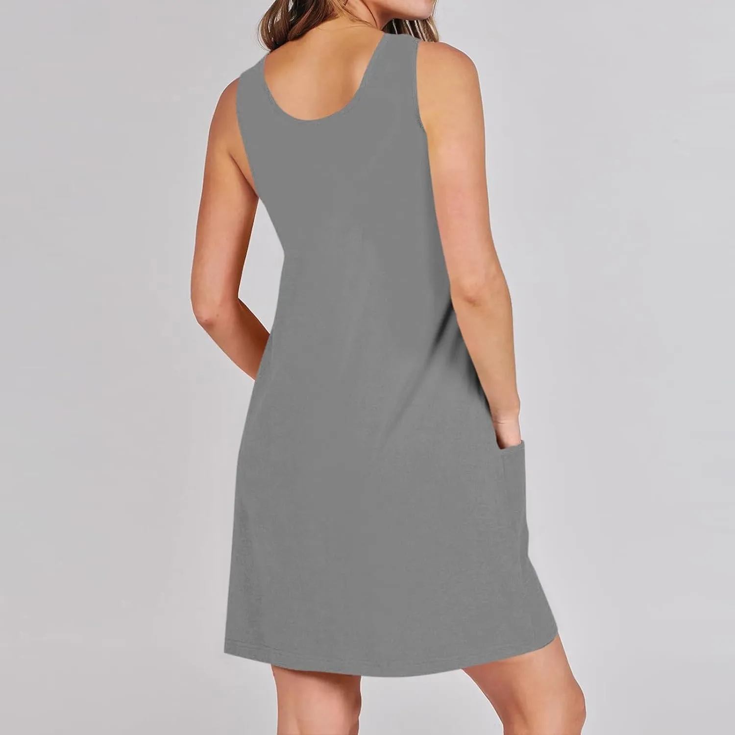 ZWRXW Sundresses for Women with Pockets Summer Dresses U Neck Sleeveless Tank Dress Short Mini Dresses Beach Swimsuit Coverup